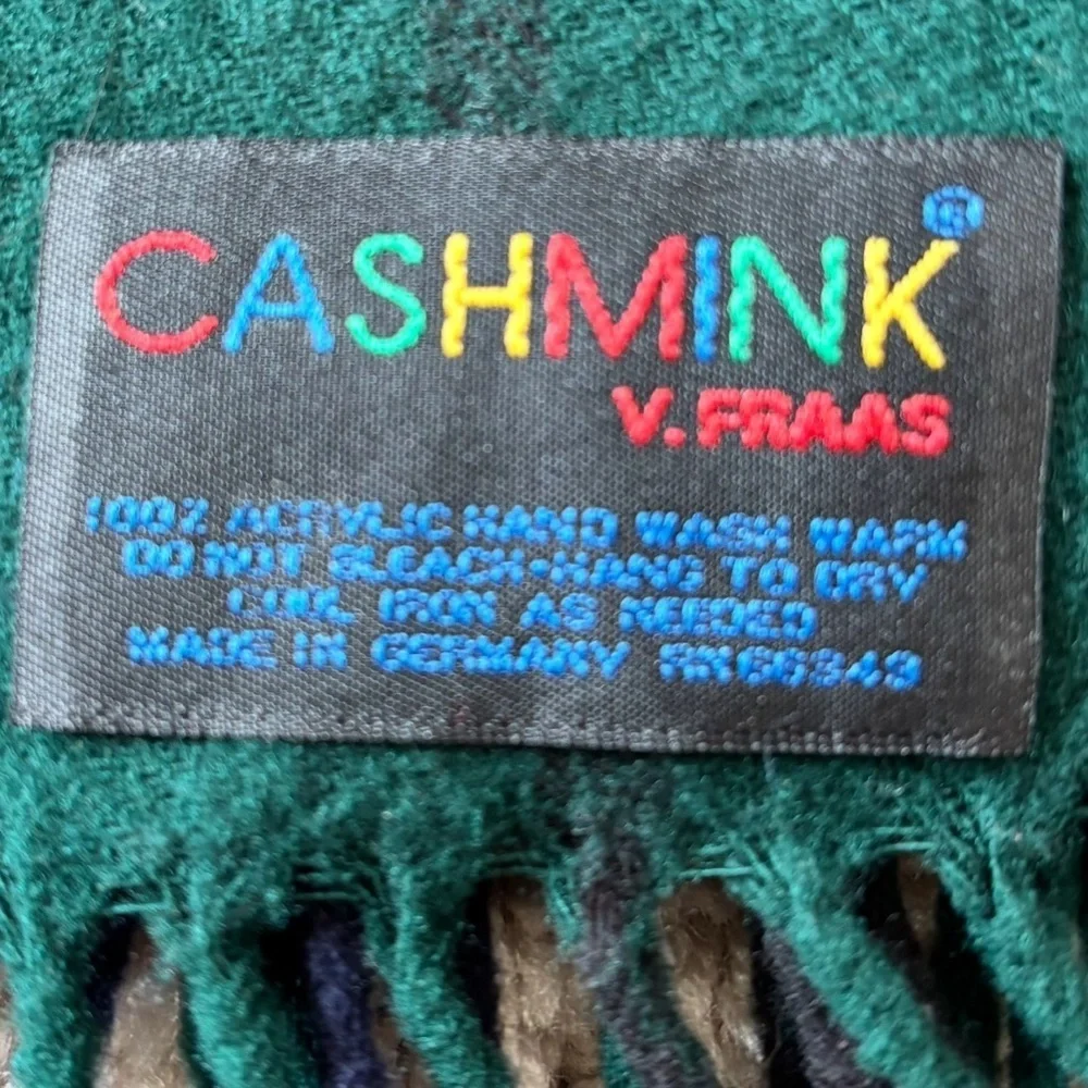 V. FRAAS Cashmink Unisex Tartan Scarf in Green and Blue Plaid Design